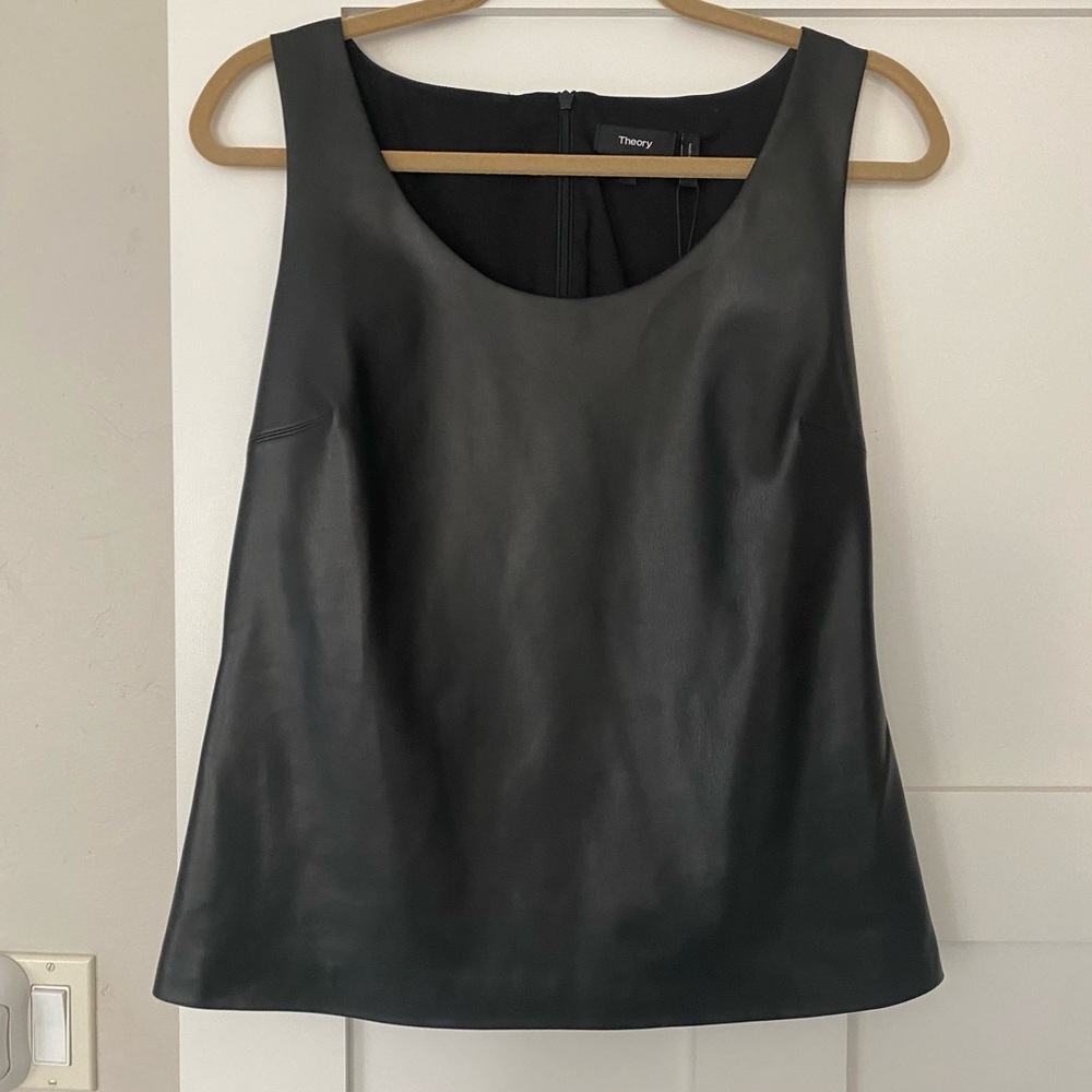 Theory black faux leather shell.